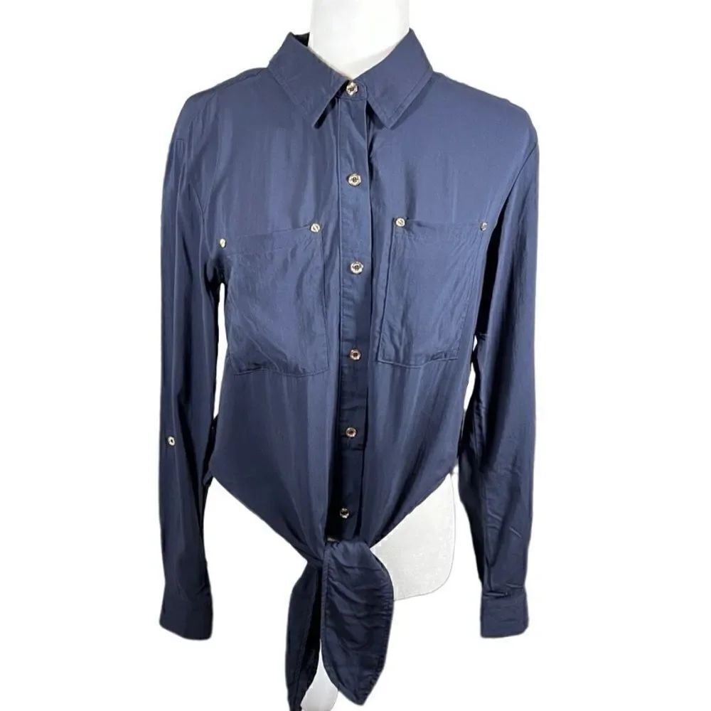 Michael Kors button down tie blouse navy blue size XS